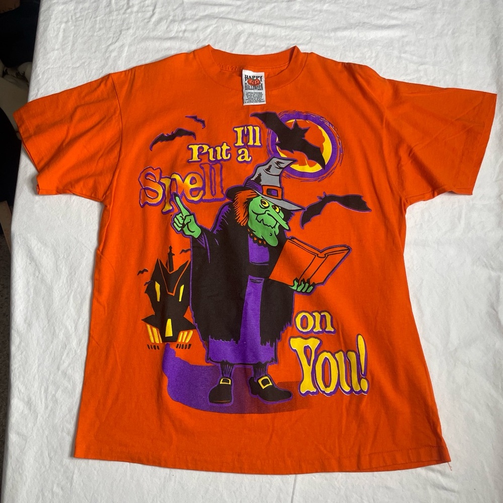 vtg single stitch t shirt Happy‎ Halloween Witch Orange